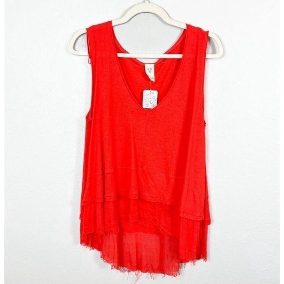 NWT WE THE FREE Hot Peachy Sleeveless Tiered Frayed Hem Tank Size XS - Picture 4 of 10